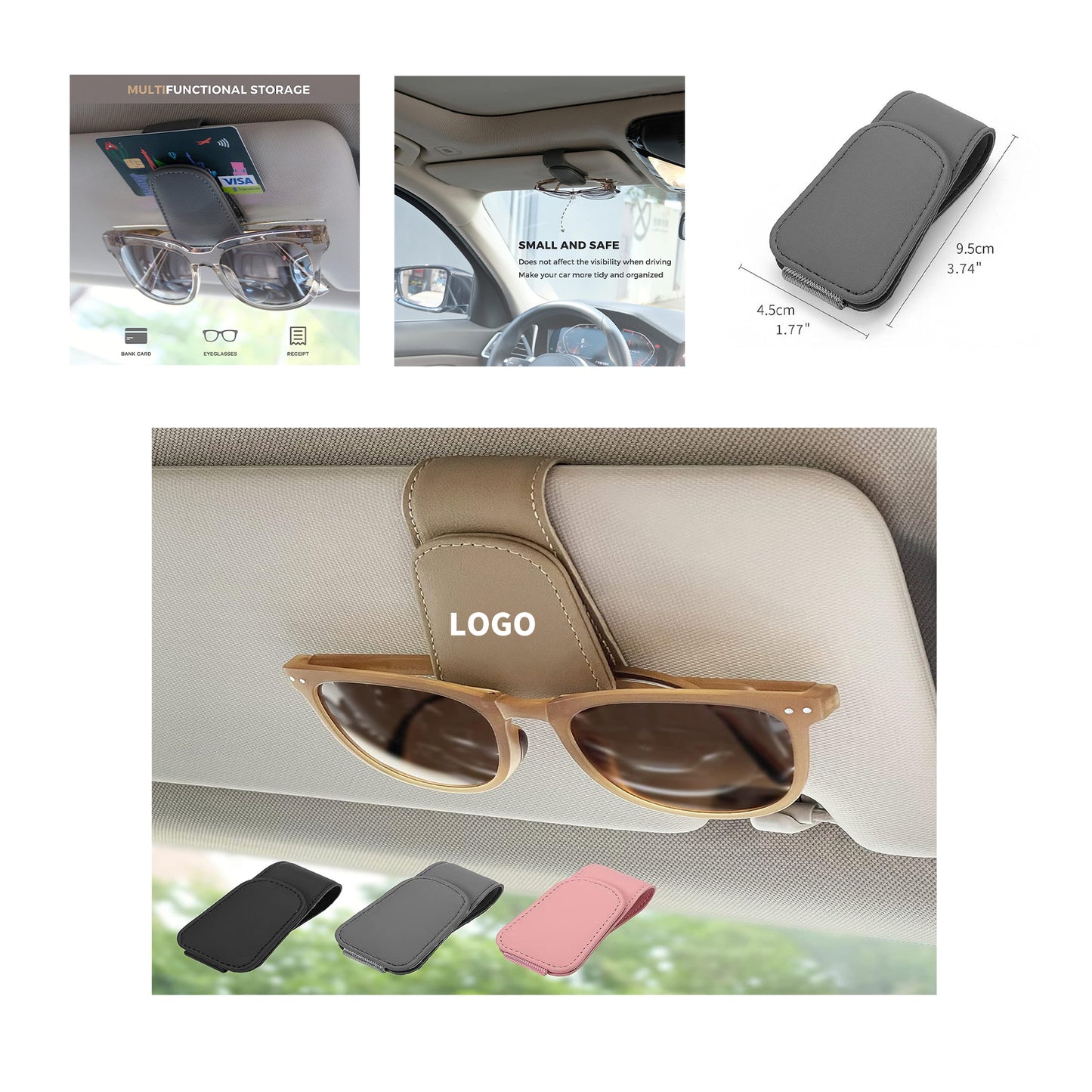 3.74" x 1.77" Magnetic Leather Sunglass Holder Eyeglass Hanger Clip image 1