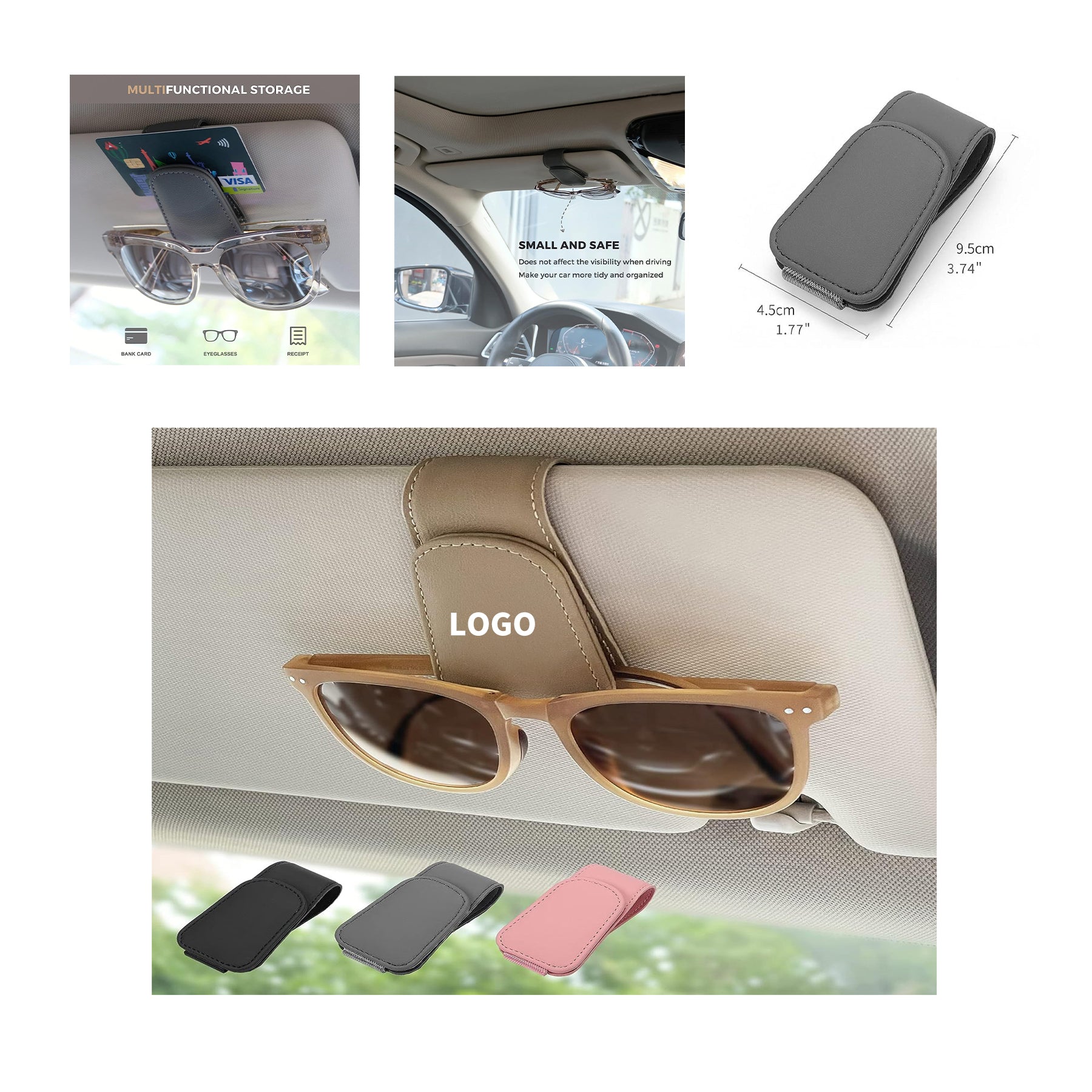 3.74" x 1.77" Magnetic Leather Sunglass Holder Eyeglass Hanger Clip image 1