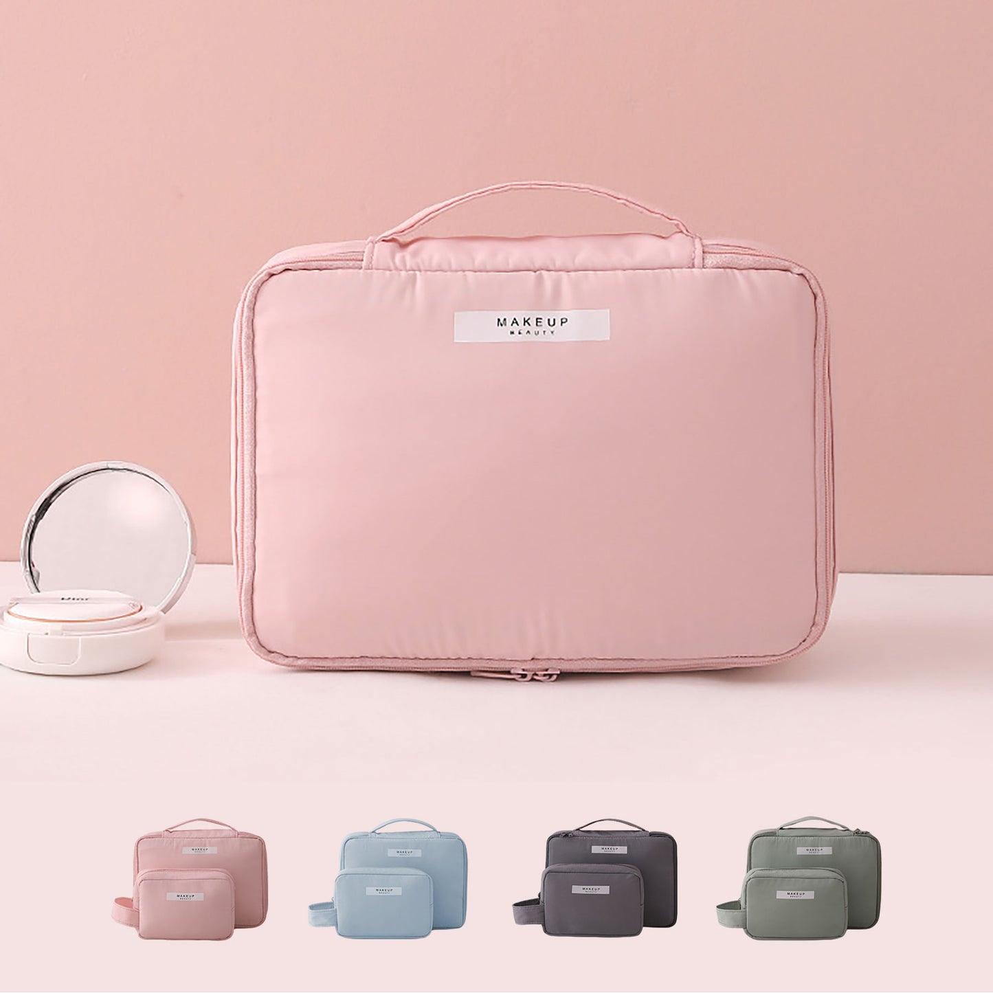 Waterproof Large Capacity Makeup Organizer Bag with Detachable Cosmetic Pouch image 0