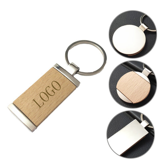 Rectangle Wood Keychain with Metal Fram image 0