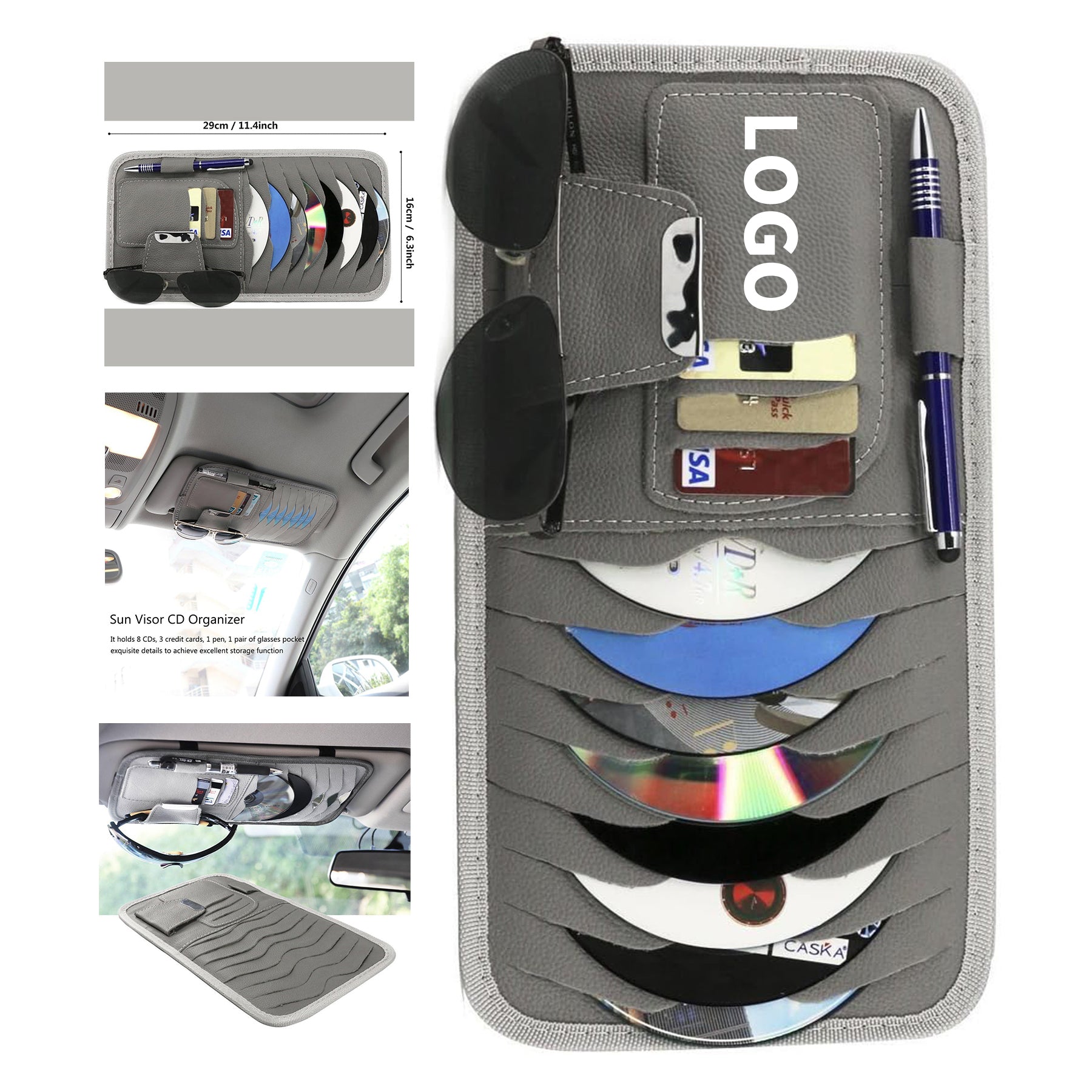 11.4" x 6.3" Pu Leather Car Universal Sun Visor Organizer Pocket Storage Pouch image 1