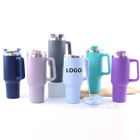 40OZ Double Walls Stainless Steel Auto Tumbler With Straw And Handle image 0