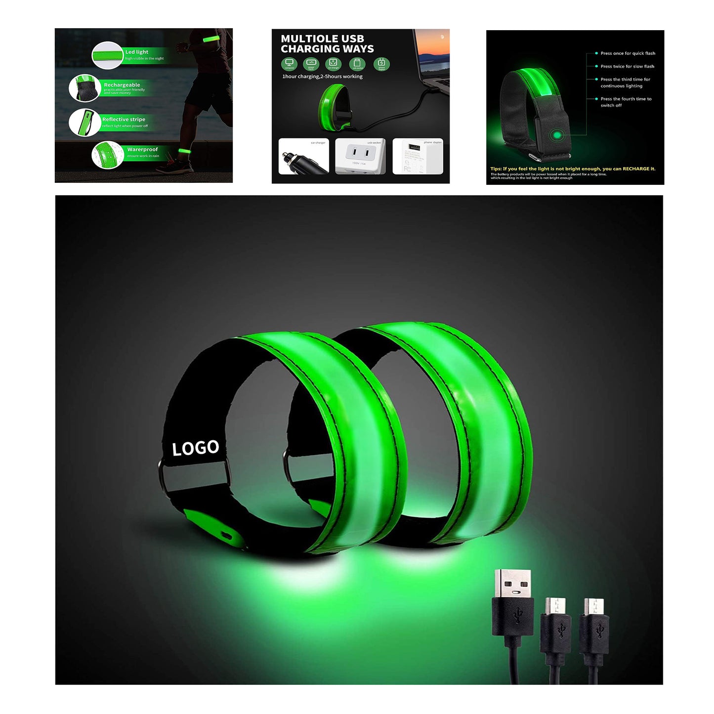 Rechargeable LED Armband Reflective Running Gear image 1