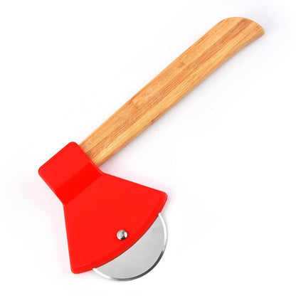 Axe Shaped Pizza Cutter with Bamboo Handle image 1