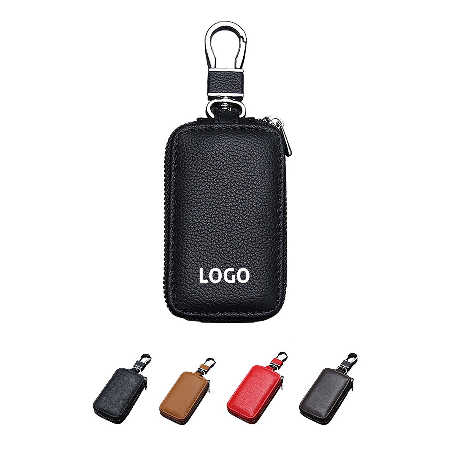 Genuine Leather Key Fob Case with Zipper: Protective Car Keychain Holder