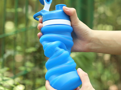 Foldable Silicone Water Bottle - Gray Black