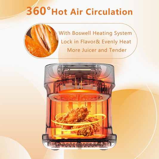 MILDGLOB 4.5 QT Glass Air Fryer, 6 IN 1 Air Fryer Non-Toxic,Temperature Control, 5 Preset Menue Intelligent Panel Gray