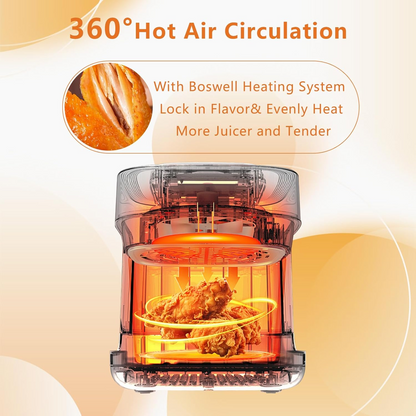 INTEGLOW Glass Air Fryer, 4.5QT with Transparent Fry Bowl, Circulating Heating, Temperature Control