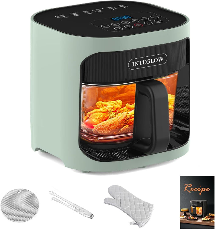 INTEGLOW Glass Air Fryer, 4.5QT with Transparent Fry Bowl, Circulating Heating, Temperature Control