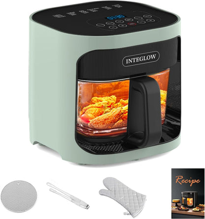 INTEGLOW Glass Air Fryer, 4.5QT with Transparent Fry Bowl, Circulating Heating, Temperature Control