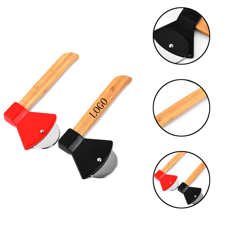 Axe Shaped Pizza Cutter with Bamboo Handle image 0