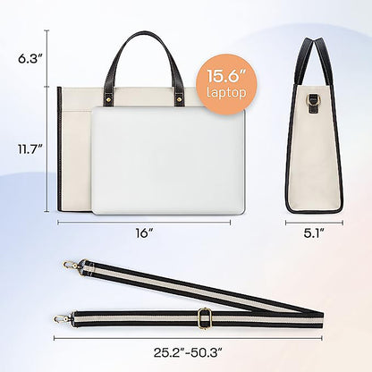 Chic Canvas Laptop Tote with PU Trim: Spacious &amp; Organized for Work and Travel