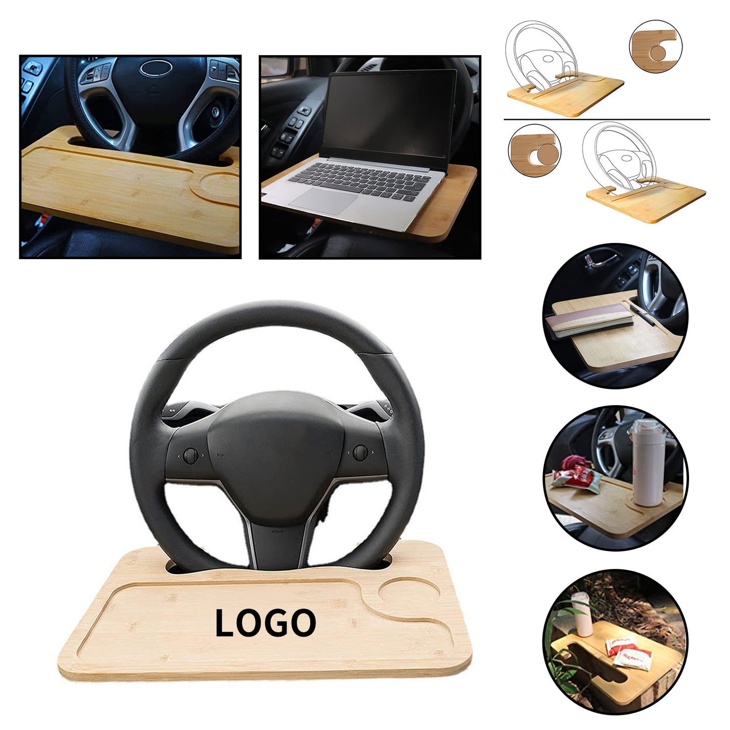 Portable Wooden Steering Wheel Tray image 0