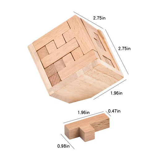 3D Wooden Brain Teaser Puzzle Cube image 1