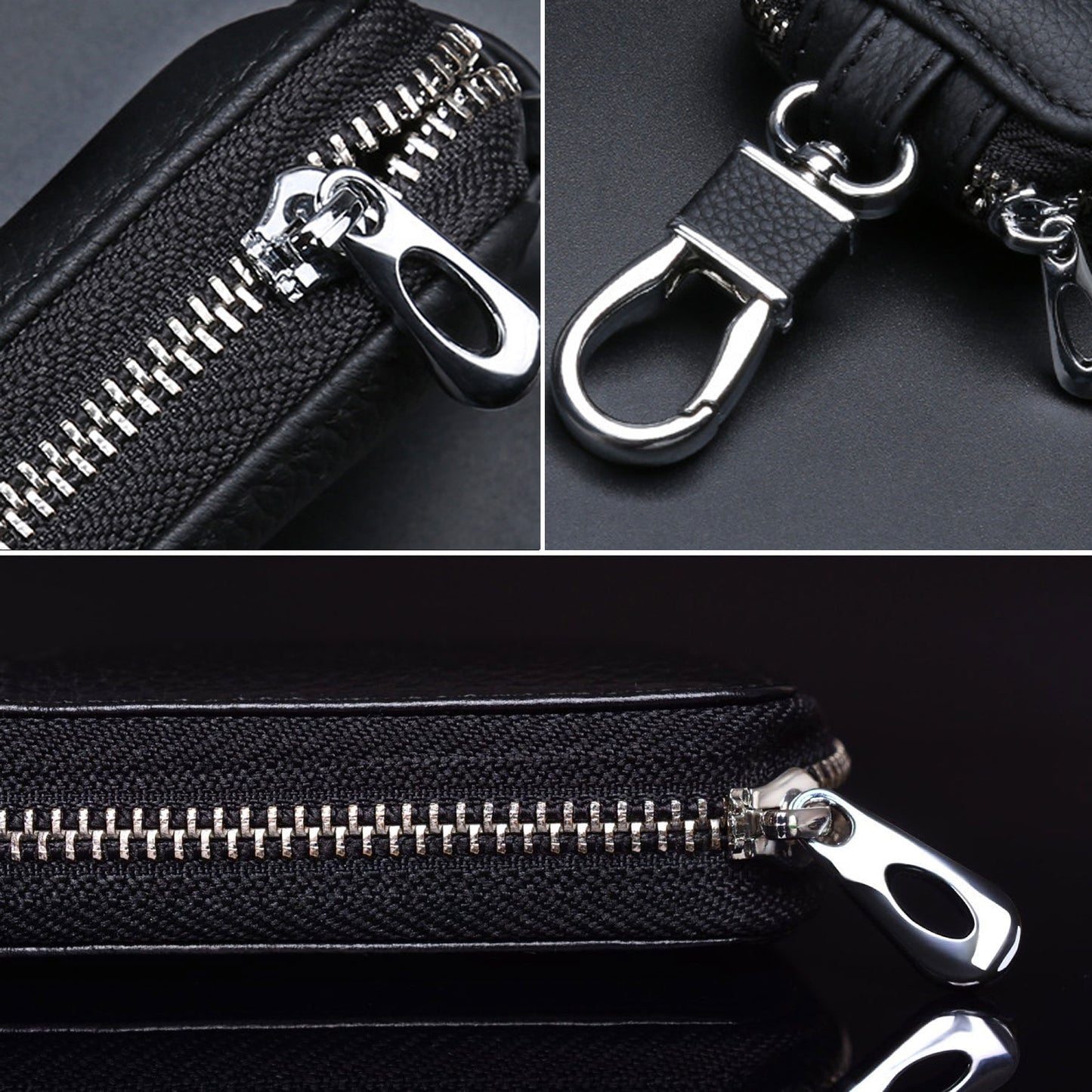 Genuine Leather Key Fob Case with Zipper: Protective Car Keychain Holder