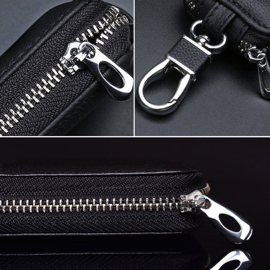 Genuine Leather Key Fob Case with Zipper: Protective Car Keychain Holder