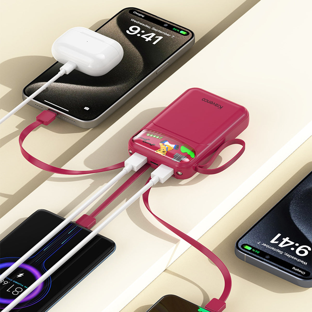 Kravenco Portable Charger, USB C in&amp;out High-Speed Charging Battery Pack, External Phone Powerbank Compatible with iPhone 16 15 14 13 12 Samsung S22 S21 Google iPad etc