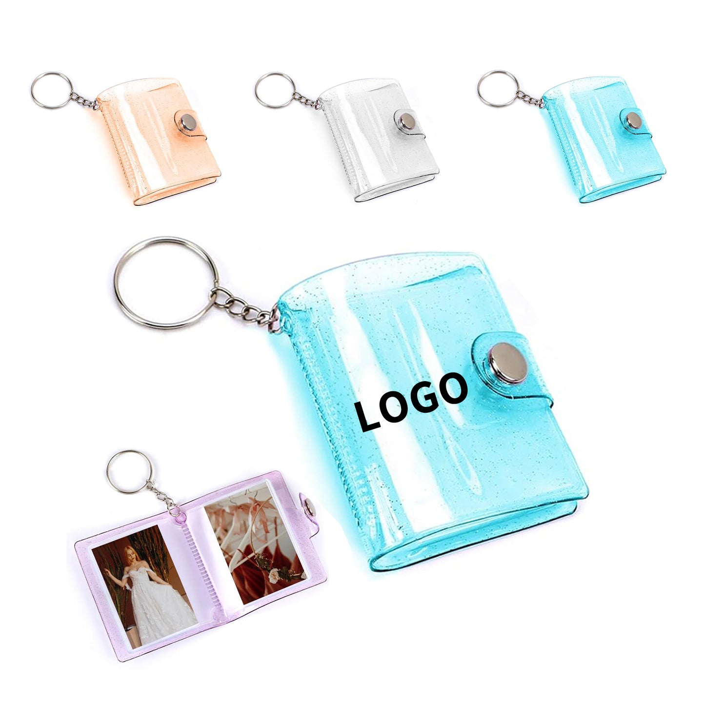 2 Inch Small Card Case Transparent Photo Holder with Keychain and 20 Pockets image 1