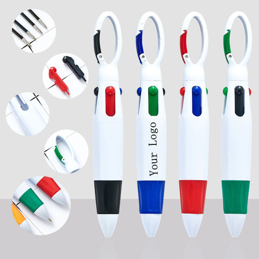 Retractable Four-color Shuttle Pens with Carabiner Clip
