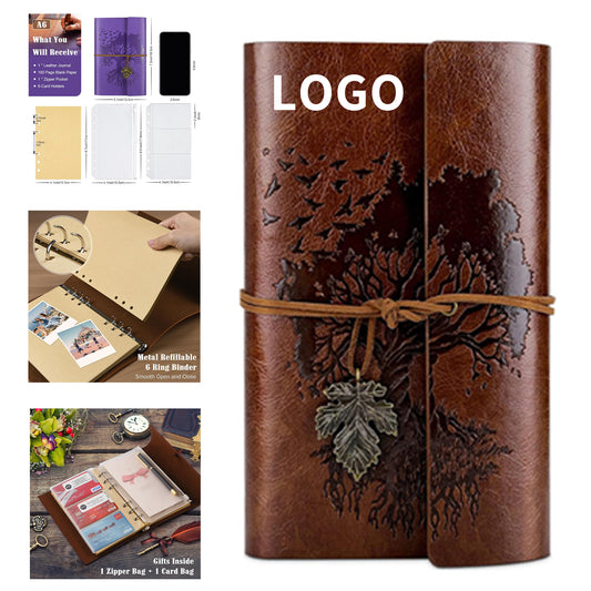 A6 7.3" x 5.1" 100 Gsm Blank Paper 160 Pages Leather Journal Notebook Travel Journal with 2 Pockets image 0