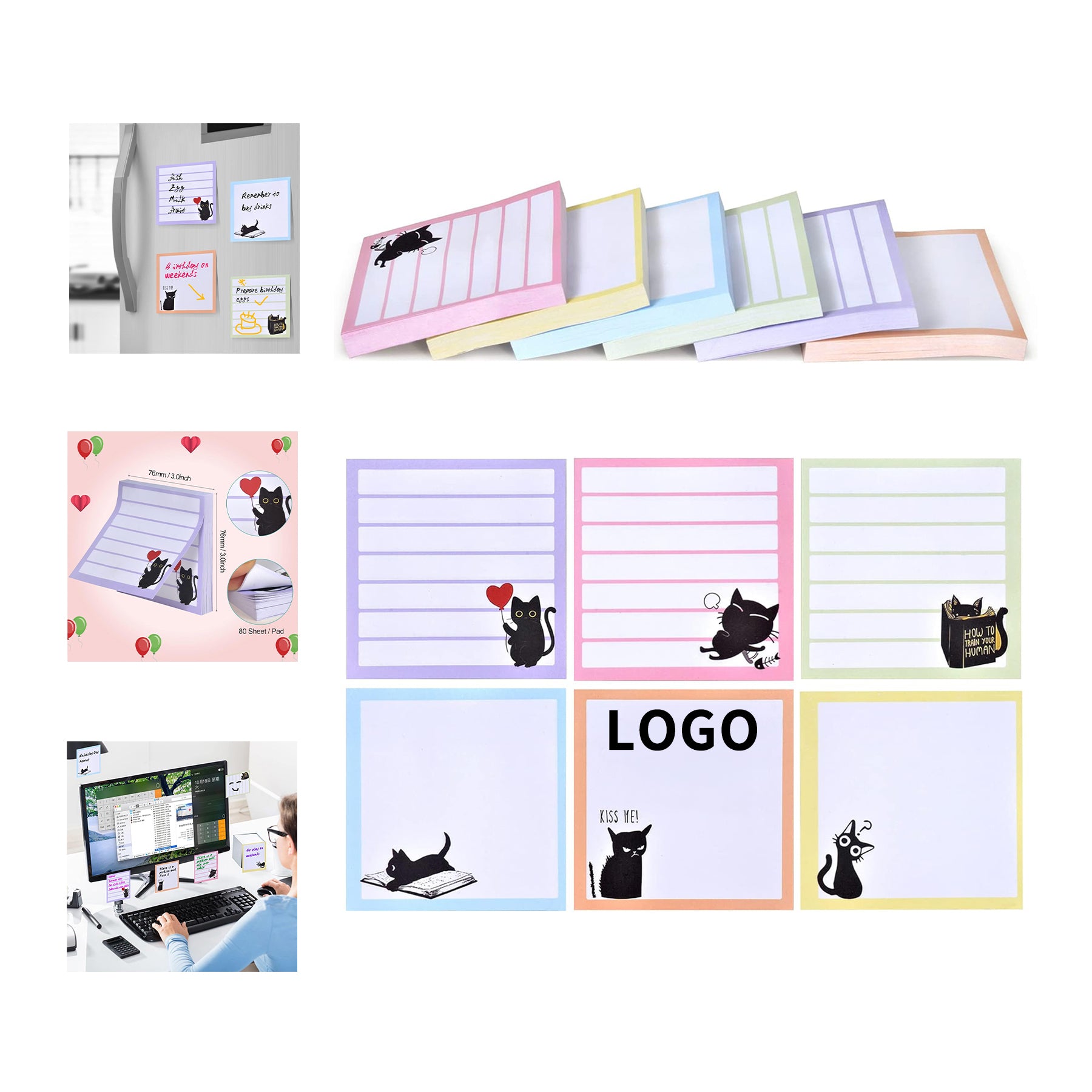 3 x 3 Inches 80 Sheets Funny Black Cat Notepad for Cat Lover Gift image 0