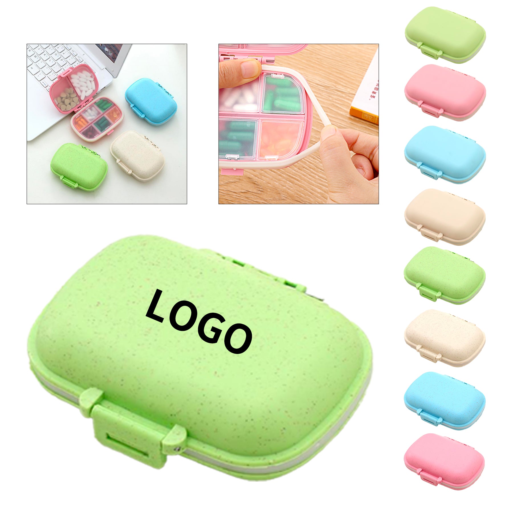 Portable 8-Compartment Pill Box - Waterproof Wheat Straw Medicine Organizer image 0
