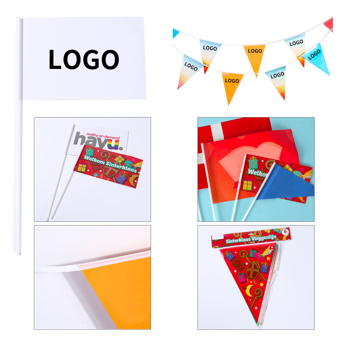 Festive Handheld Paper Flags with Plastic Pole for Events &amp; Openings