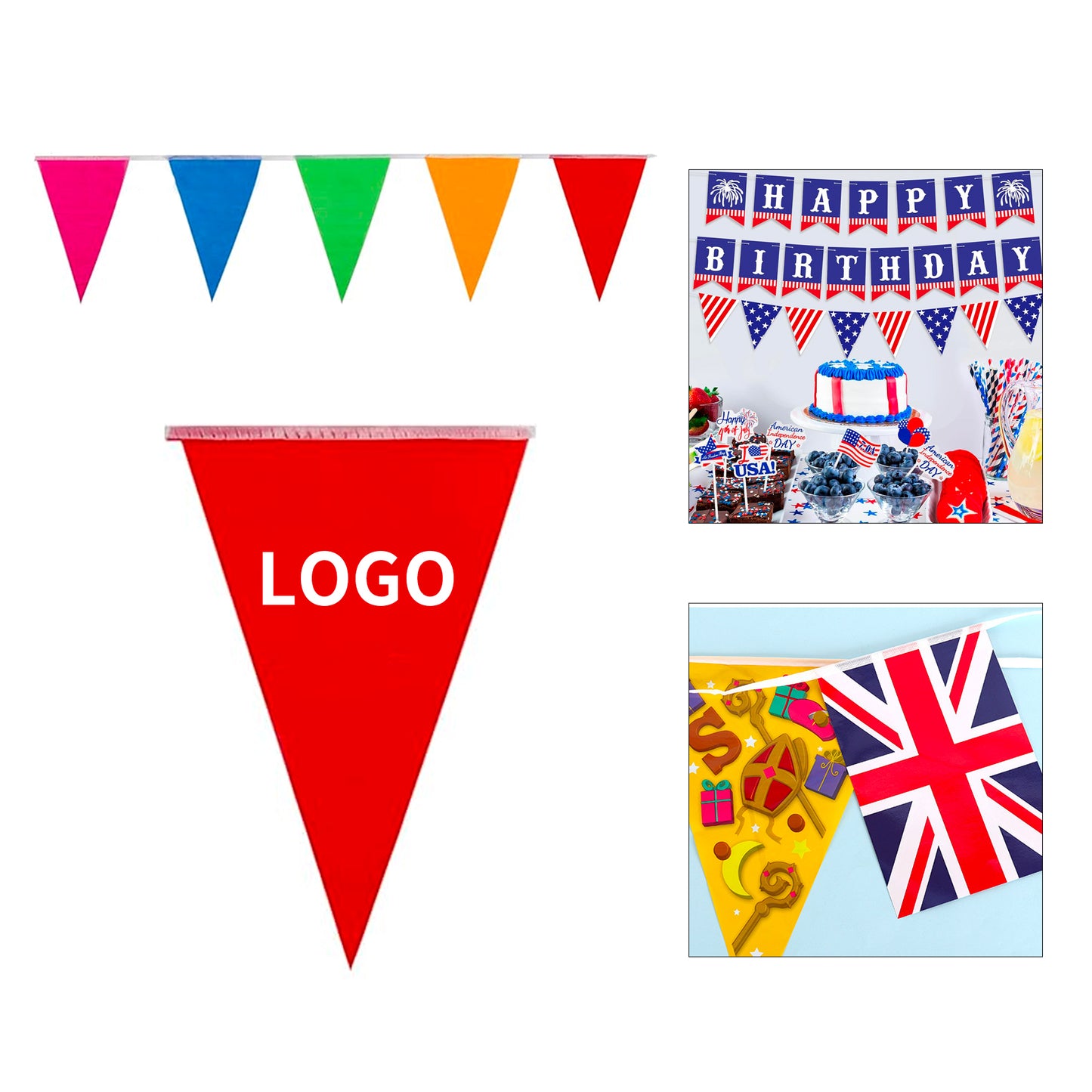 Festive Bunting Flags, 5.51x8.27" / 7.87x11.81", Customizable Triangular Pennants for Decor" - Red