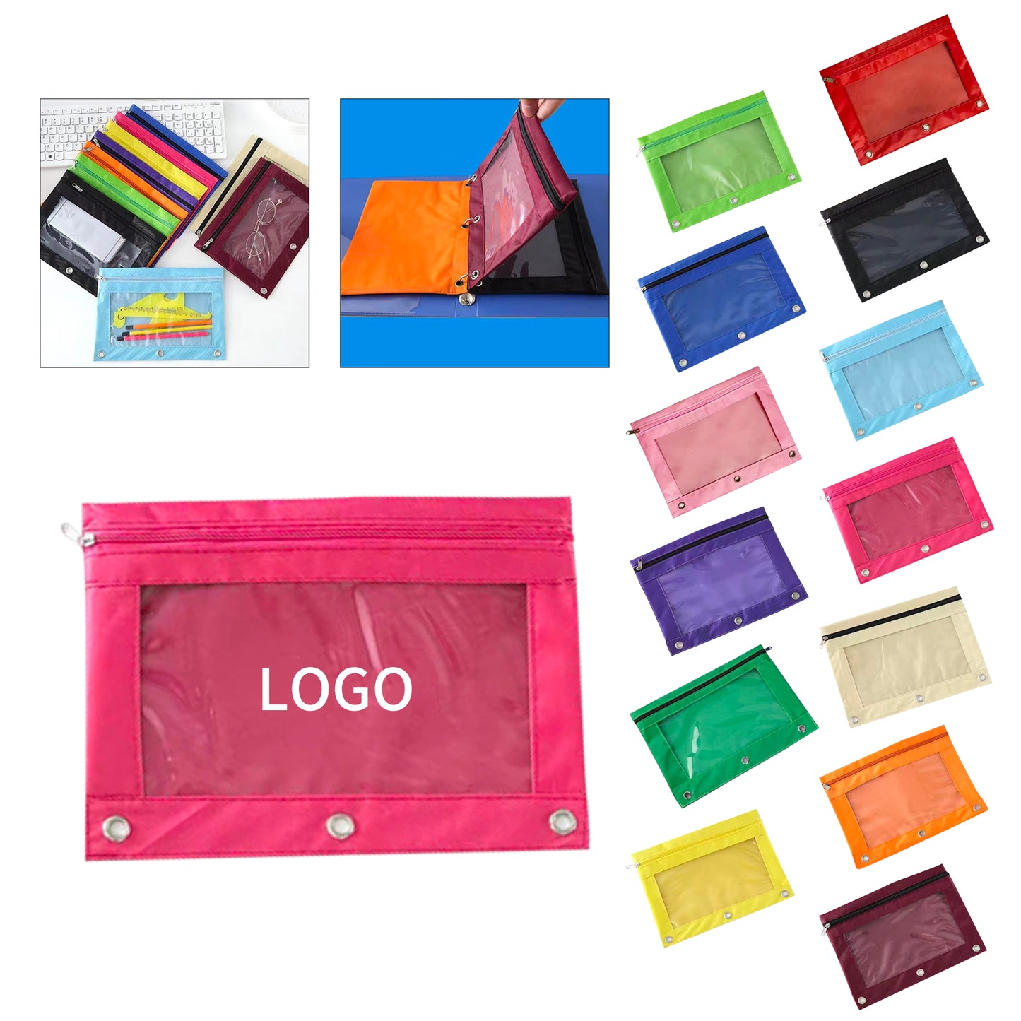 Multi-Color B5 Binder Pencil Cases with Single Zipper, Large Capacity, Detachable - Black