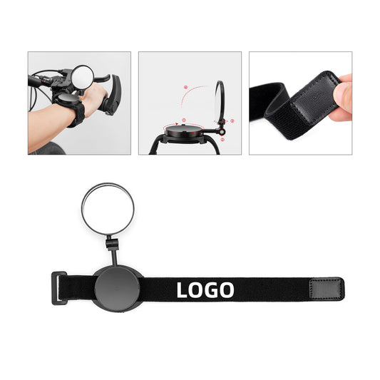 360-Degree Rotatable Wristband Rearview Mirror for Bicycles and Mountain Bikes - Black