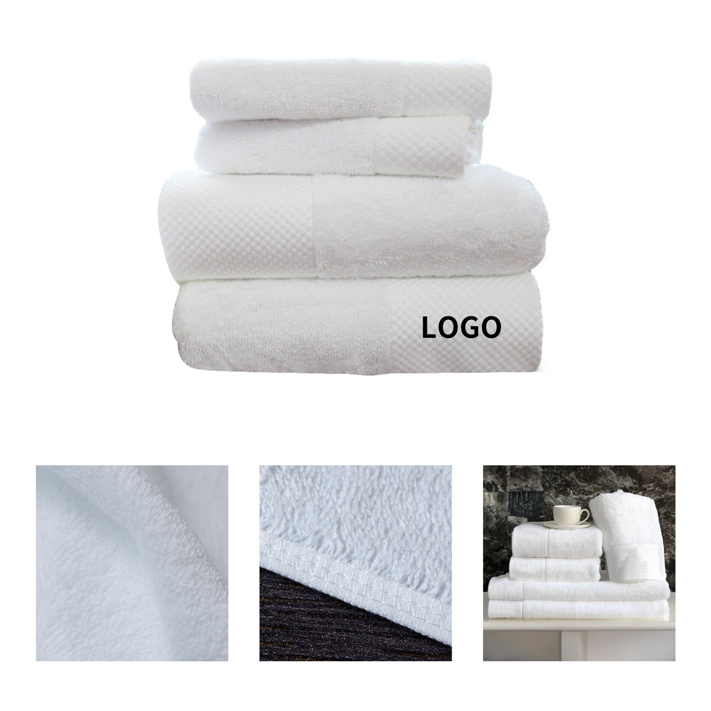 Plush Cotton Towels - Hotel Quality, Absorbent &amp; Lint-Free, White
