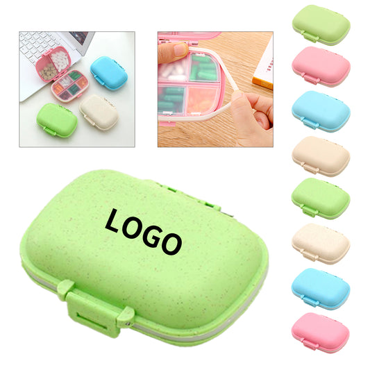 Portable 8-Compartment Pill Box - Waterproof Wheat Straw Medicine Organizer - Beige