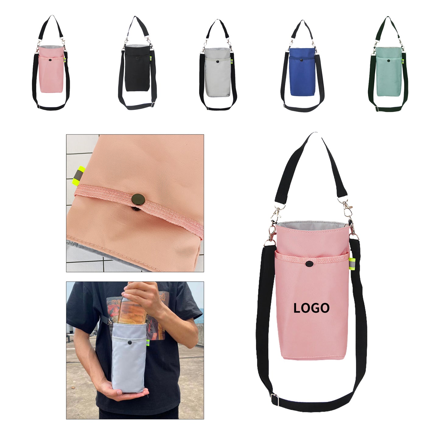 Universal Crossbody Insulated Bottle Sleeve with Storage Mesh Bag - Blue