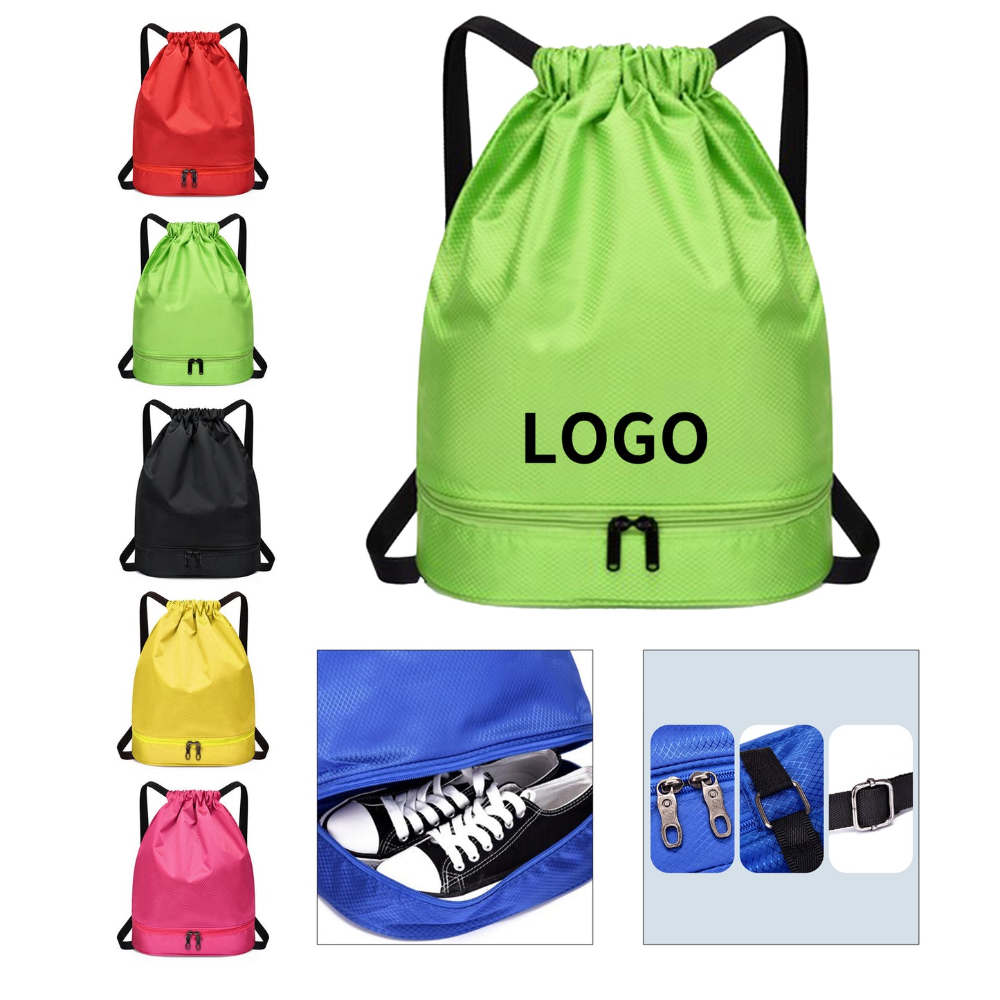 Dual-Compartment Drawstring Bag - Blue
