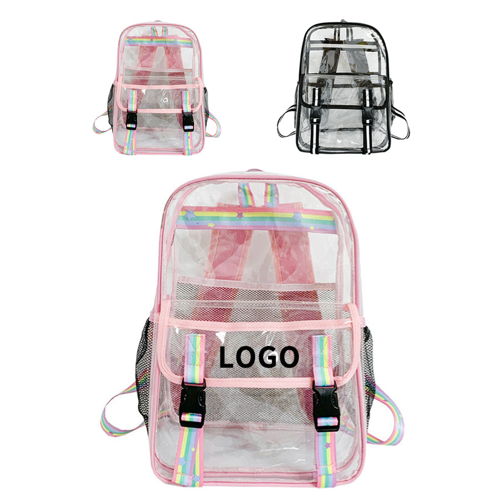 Clear Backpack with Reflective Straps - Pink
