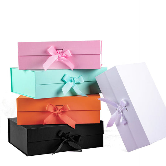 Flip-Top Folding Gift Boxes with Ribbon