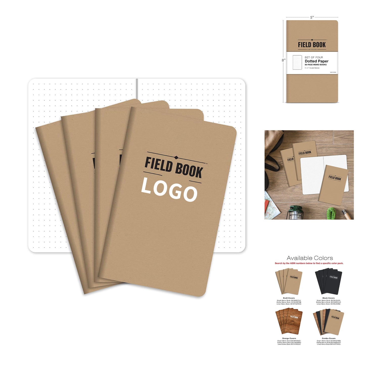 80 Pages 40 Sheets 5" x 8" Kraft Dot Graph Memo Book Field Notebook - Kraft