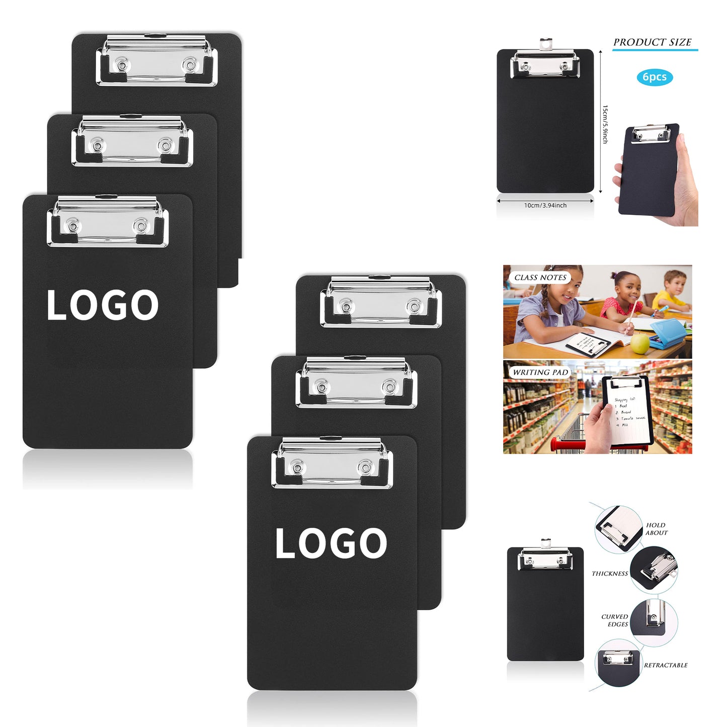 4 x 6 Inch Small Clipboards Cute Pocket Clipboard Plastic Clipboards - Black