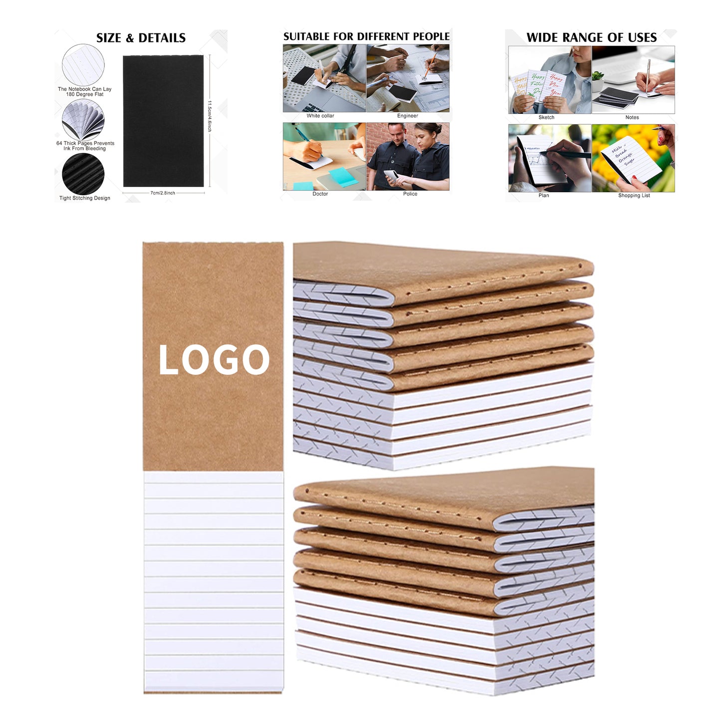 64 Pages 32 Sheets 2.8" x 4.6" Mini Lined Notebooks Small Wallet Notebook Tiny Purse Journal - Black