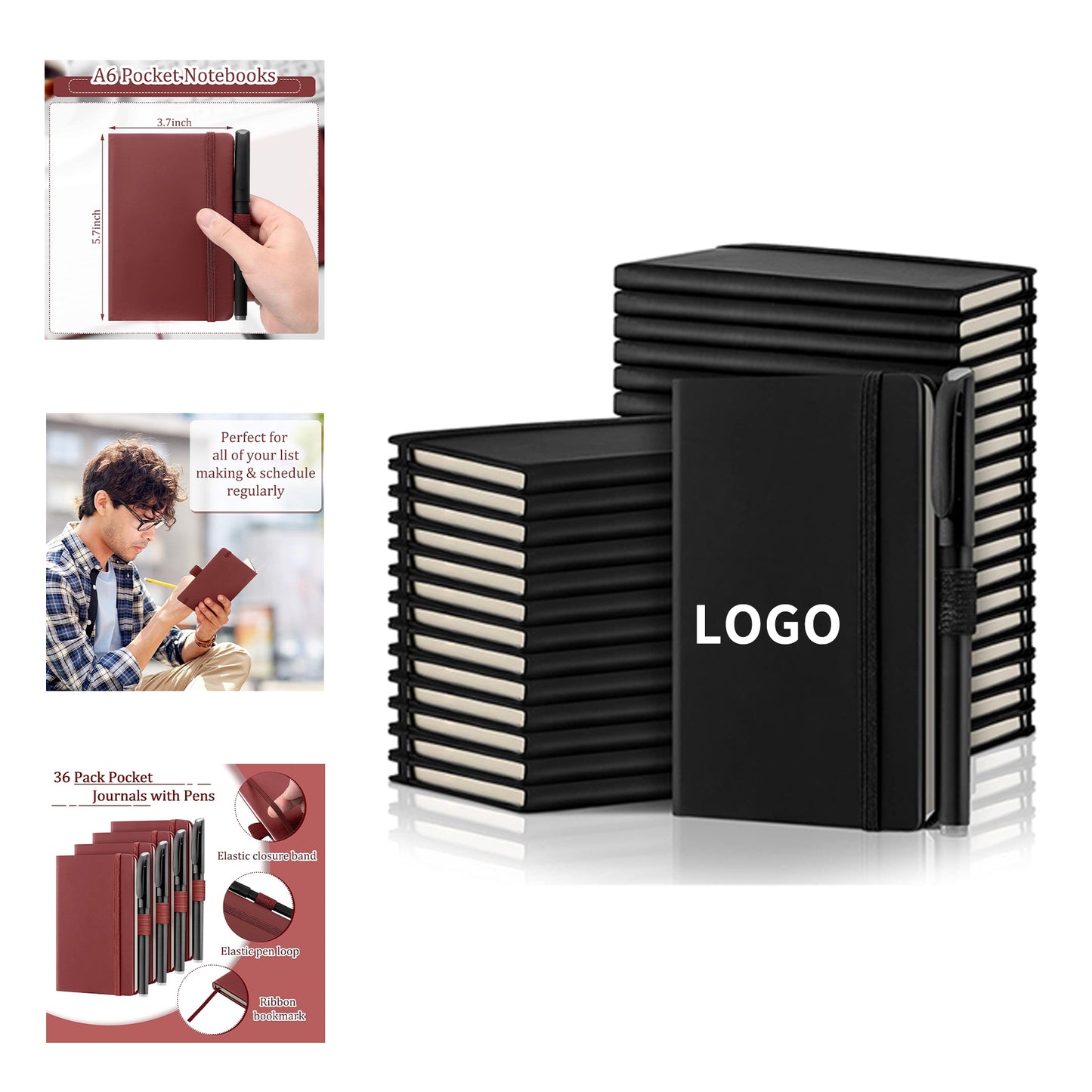 3.7 x 5.7 Inch 100 Lined Pages 50 Sheets Ruled Pocket Notebook Journals with Pens - Purple