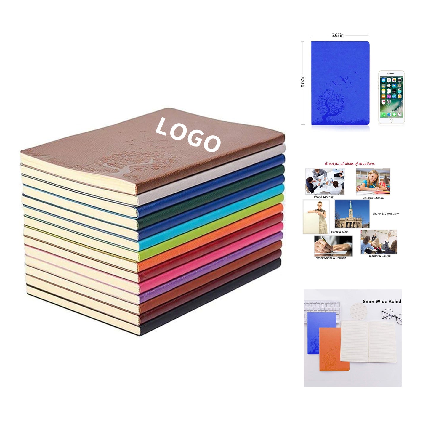 5.63 x 8.07 inch 64 Sheets 128 Pages A5 Size Writing Journal Notebook PU Leather Colorful Journals - Purple