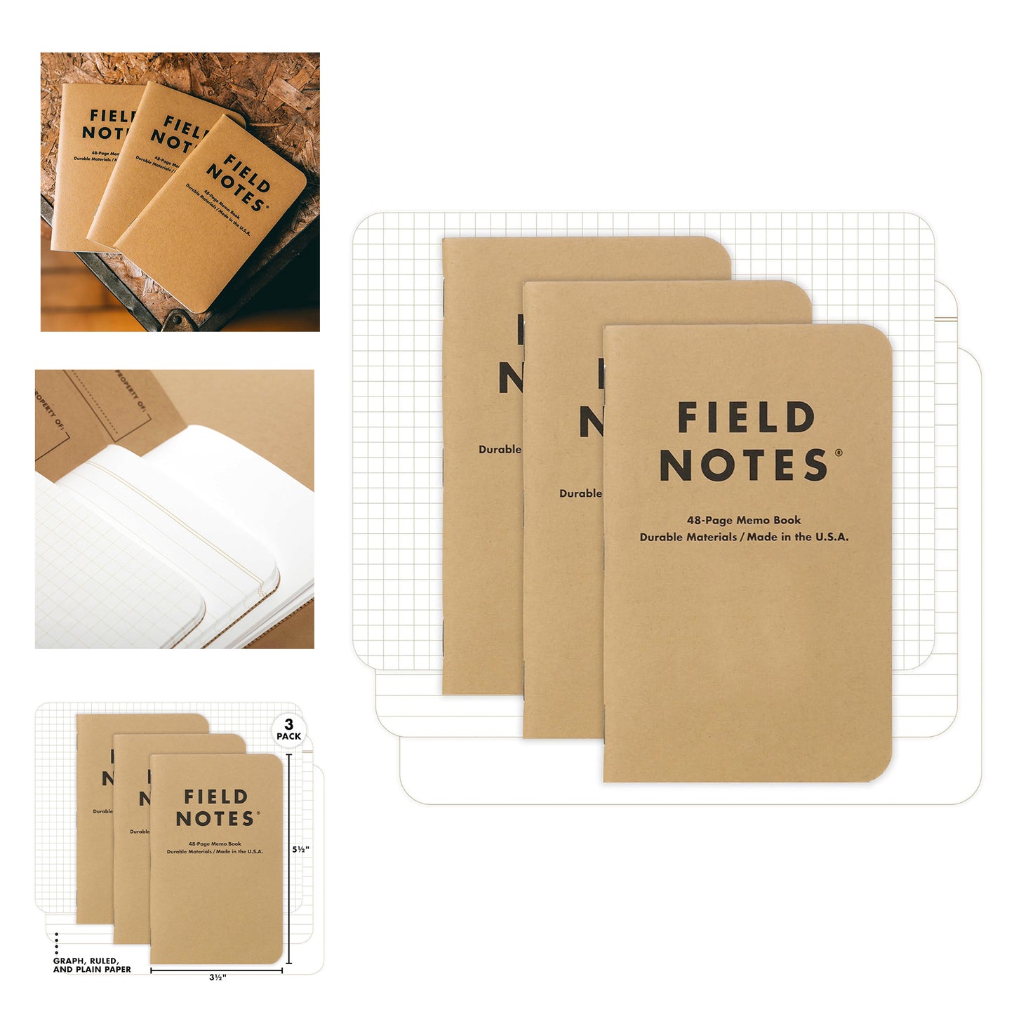 48 Page 3.5" x 5.5" Ruled Lined, Pocket Notebook - Kraft