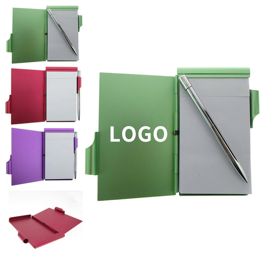 Pocket Size Aluminium Alloy Memo Pad Holder with Ball Point Pen