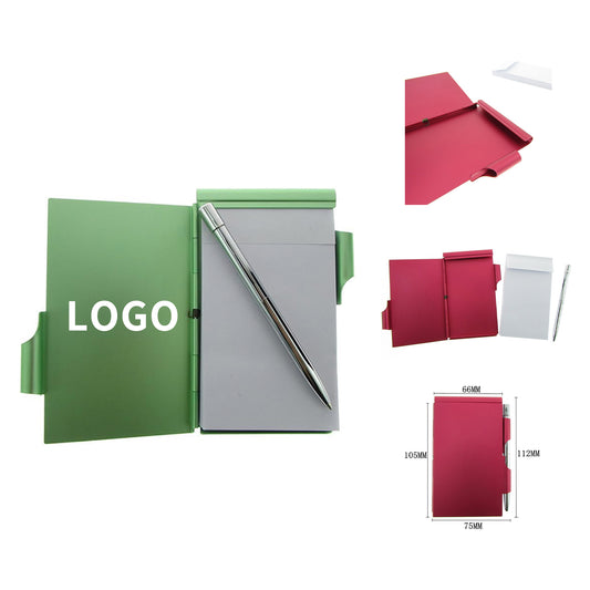 Pocket Size Aluminium Alloy Memo Pad Holder with Ball Point Pen - Aluminum Alloy