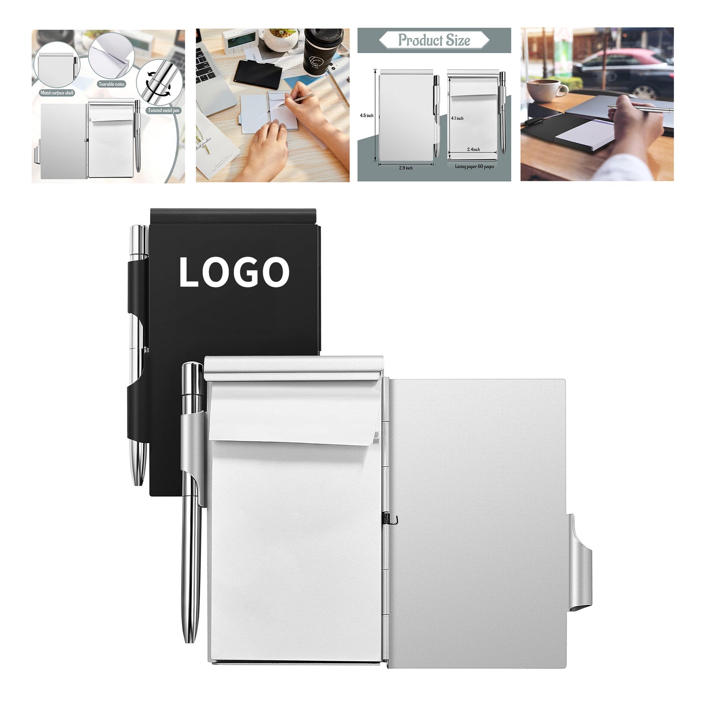 60 Liniing Pages Metal Pocket Notebook with Pen and Refillable Paper - Aluminum