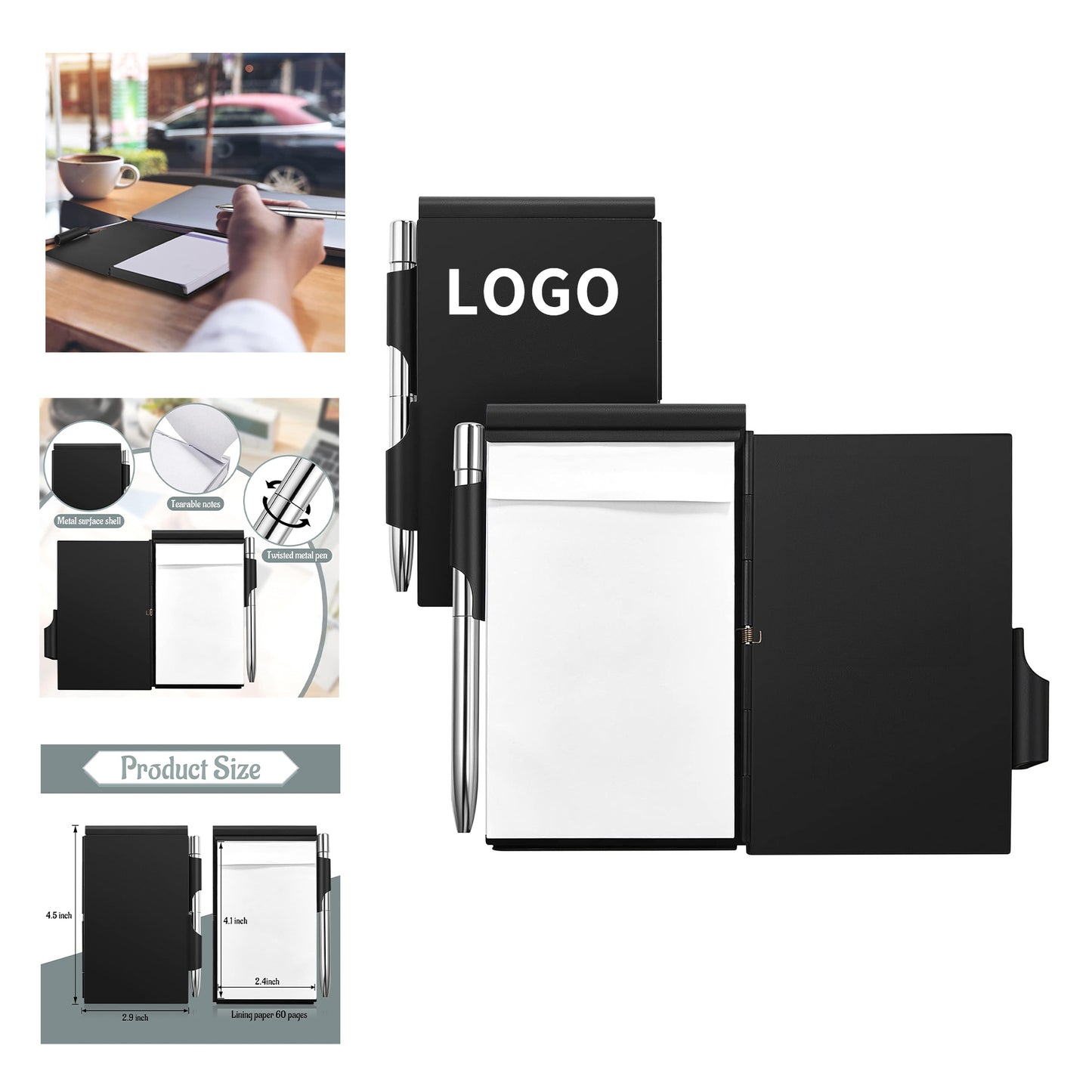 Metal Pocket Notebook with Pen and Refillable Paper Aluminum Flip Office Notebook - Aluminum