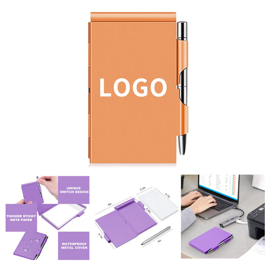 Small Pocket Notepad Aluminum Note Case with Mini Metal Pen and 60-Page Sheets - Blue