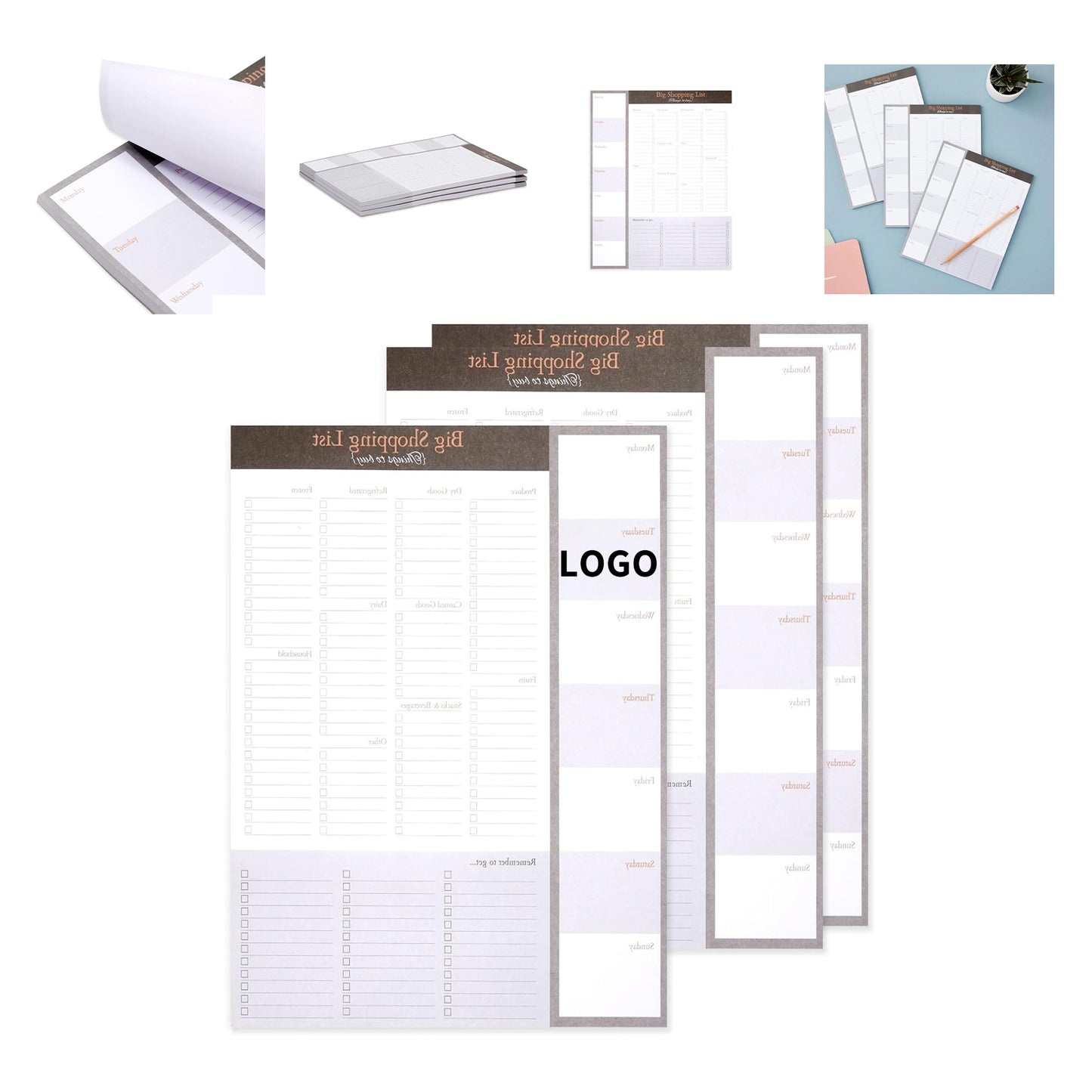7.5 x 9.5 inches 52 Sheets Large Magnetic Shopping List Pad For Fridge with Checklist - Black