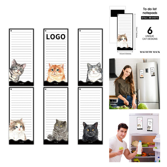 7.5 x 3.2 Inch 30 Sheets Cat Magnetic Notepad Magnet Back-Memo Pad Reminders Notepad - Black