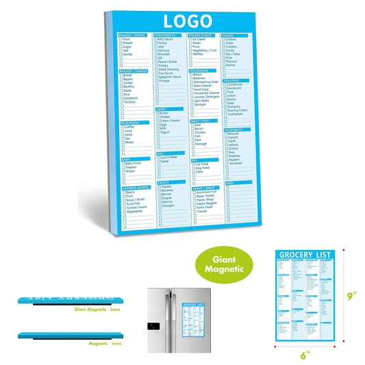 6" x 9" 90 Pages Grocery Shopping Weekly Planner List Note Pad with Magnet Mountings - Blue